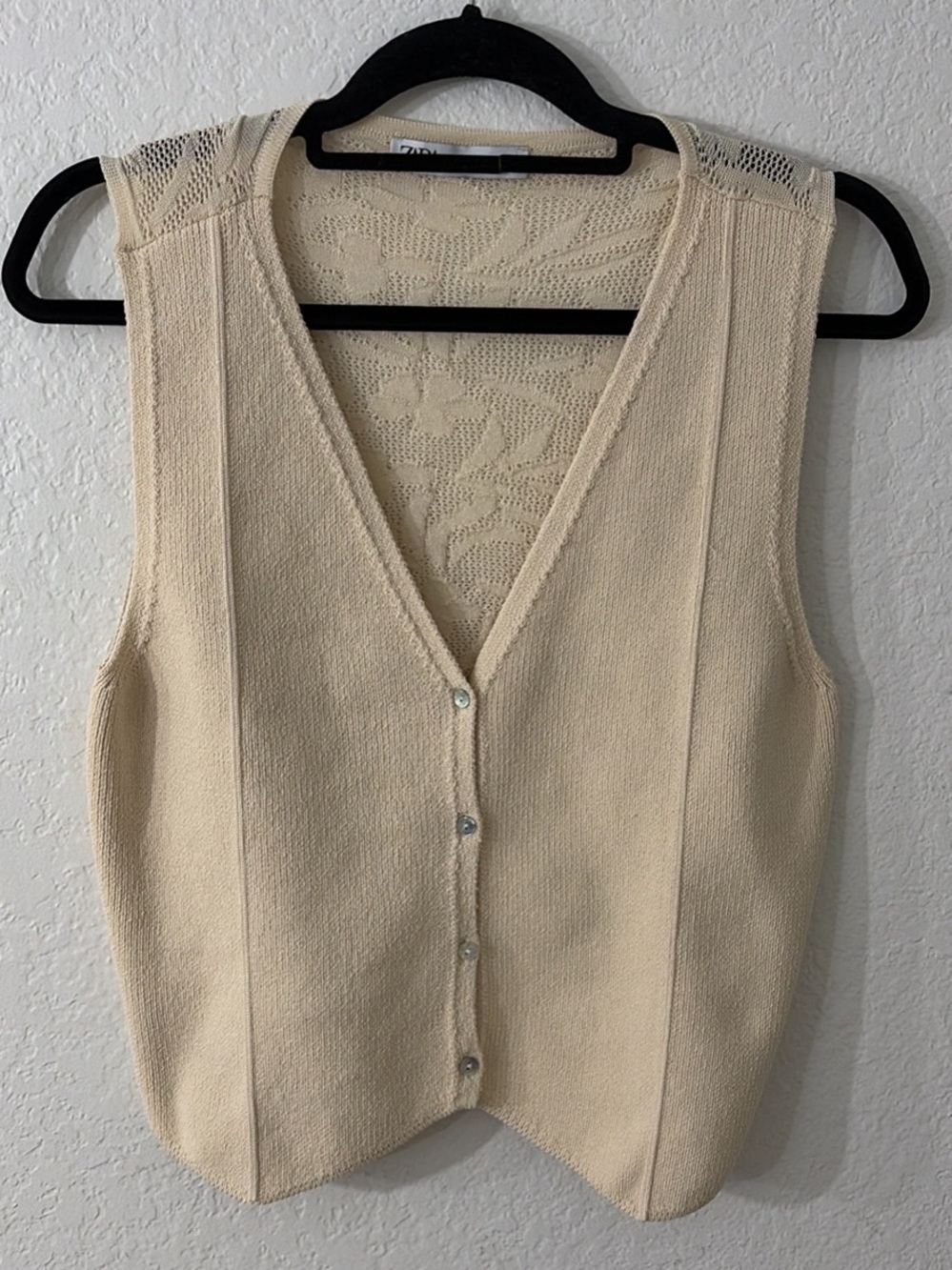 Cream Button-Front Knit Vest